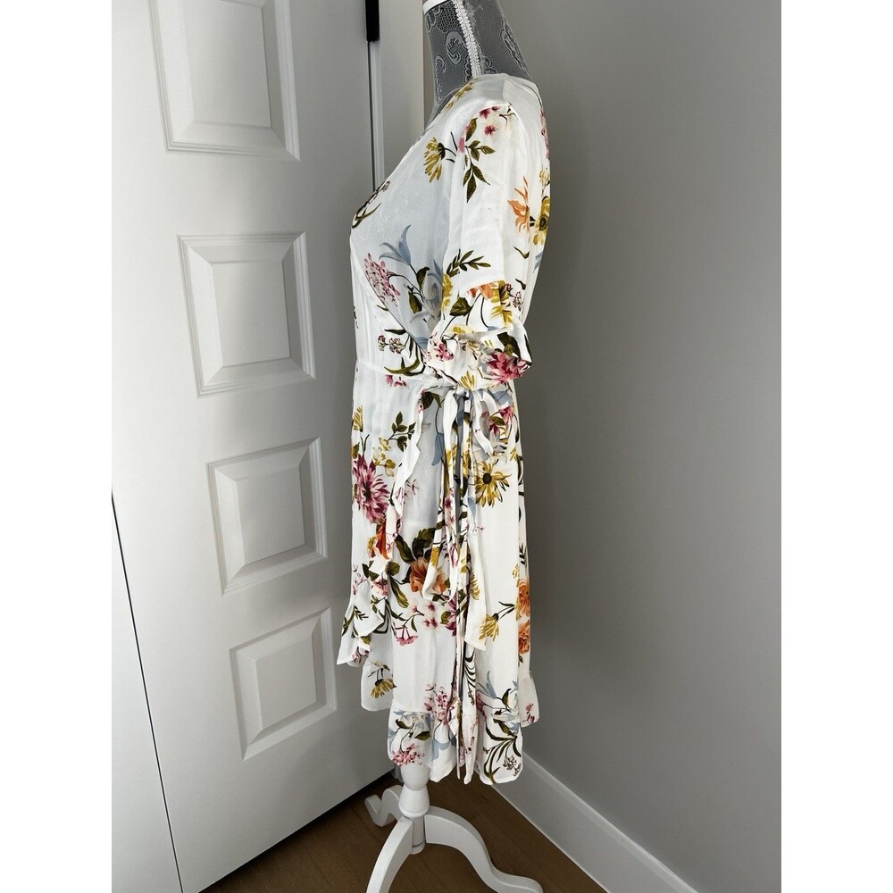 Ann Taylor LOFT Multicolor Floral Ruffle Hem Wrap Dress Size 10 - Picture 3 of 7